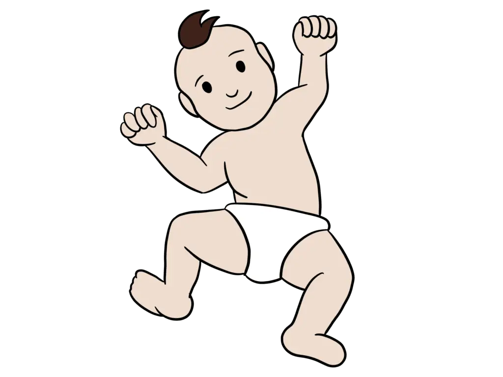 Ein Baby liegt auf dem Rücken und ist in der typischen Reflexposition des Spinalen Galant Reflexes zu sehen. Innere Unruhe ist eine häufige Folge.