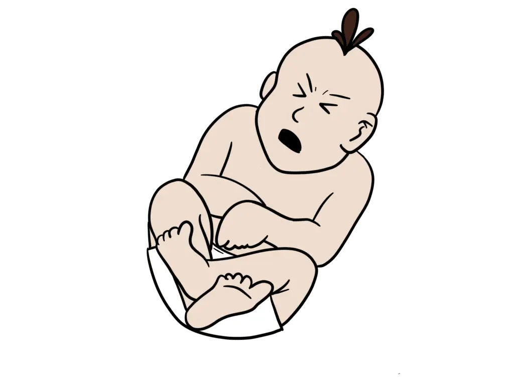 Ein Baby auf dem Rücken krümmend gezeichnet.