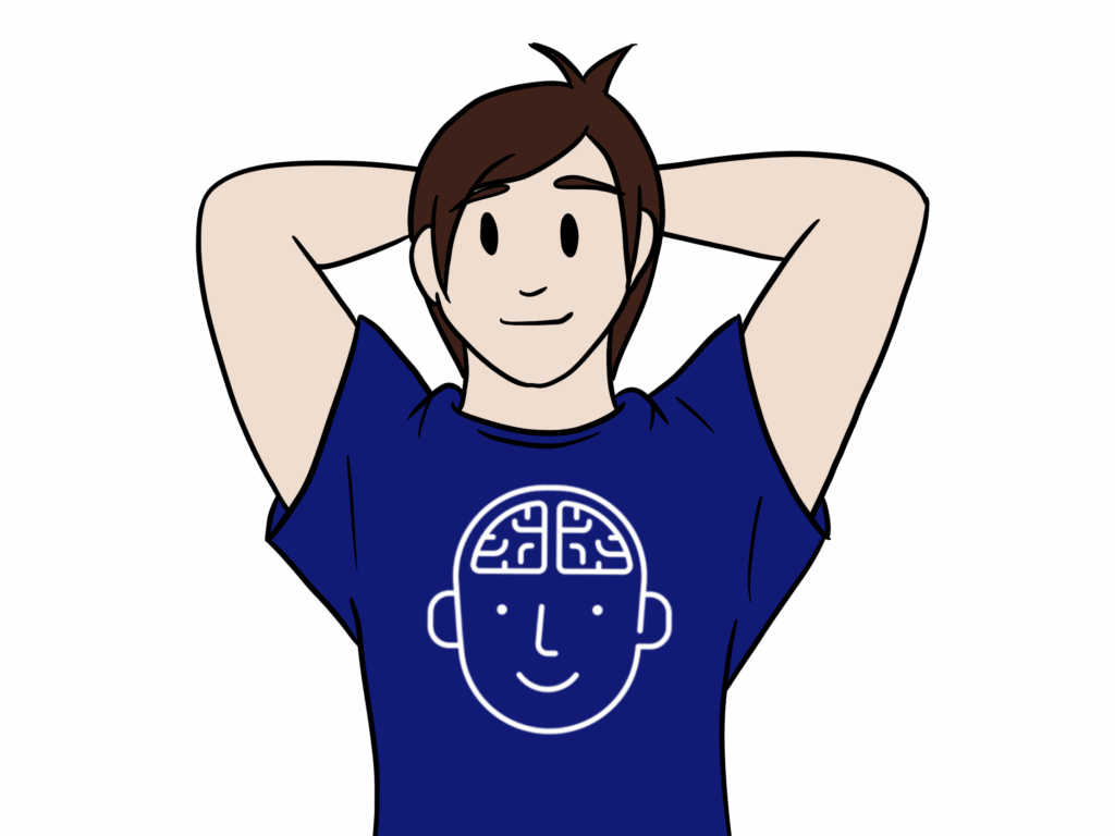 Startposition der Vagus-Grundübung bei Burnout: Person sitzt mit verschränkten Armen hinter dem Kopf, bereit zur gezielten Vagusaktivierung.